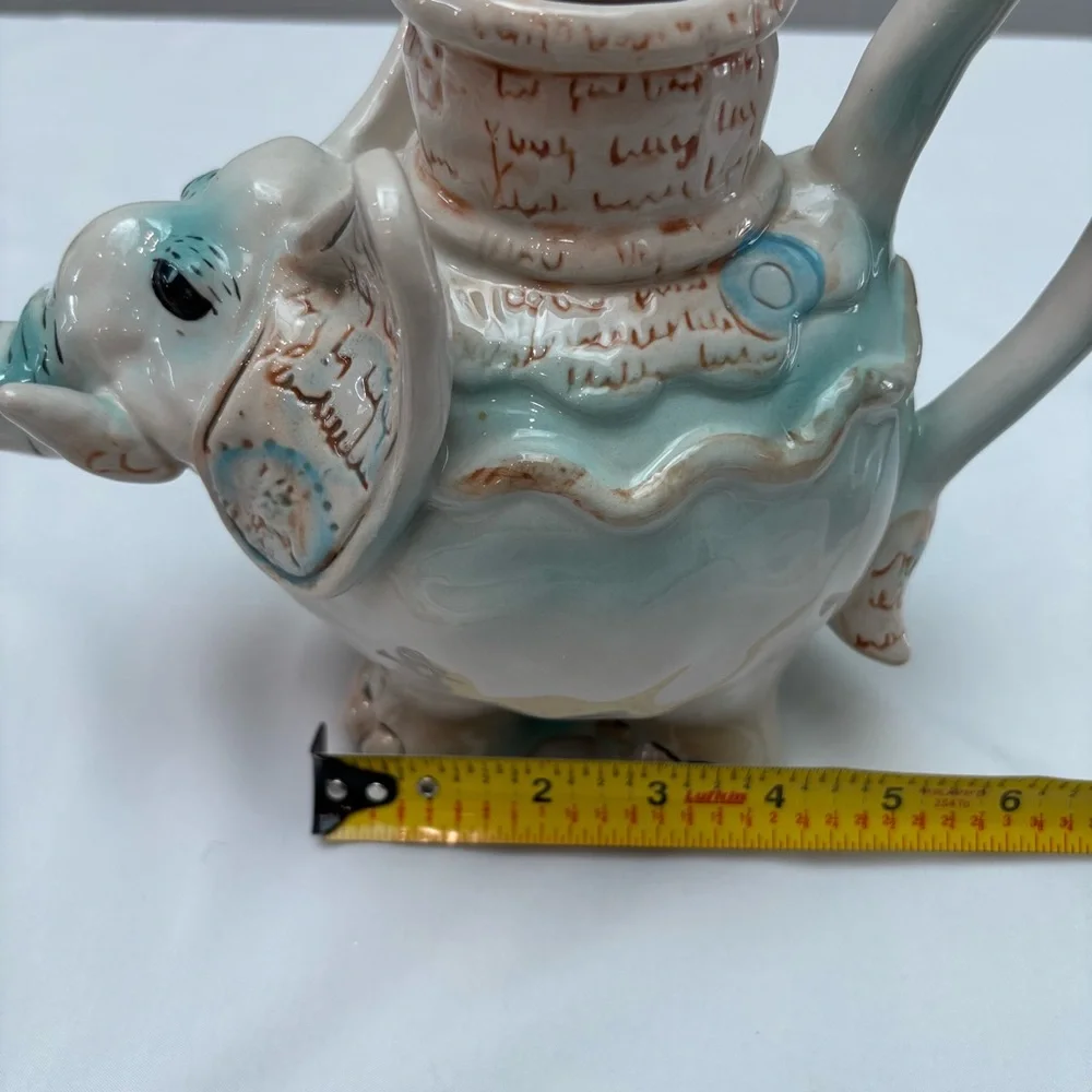 Blue Sky Clayworks Elephant Ceramic Teapot by Heather Goldminc Cream Blue